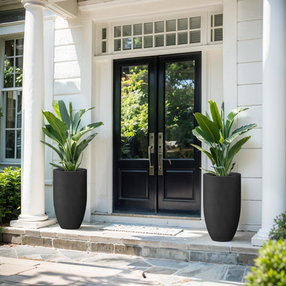 Kante 24 Inch Tall Round Concrete Planter, Large Indoor Outdoor Plant Pots with Drainage Hole and Rubber Plug, Modern Decorative Garden Pots for Home Patio Porch, Black