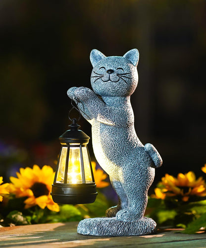Acgarten Solar Cat Garden Statues: Outdoor Figurine with Lantern Lights