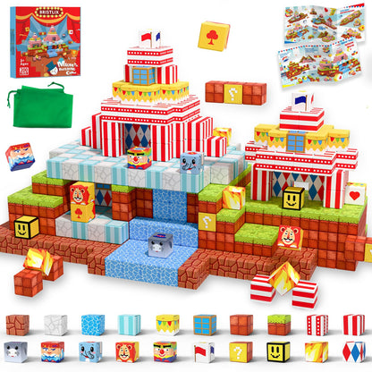 BRISTLIX 200PCS Magnetic Building Blocks with Storage Bag, 0.8in Joyful Circus STEM Magnet Cubes, Creative Construction Magnetic Blocks, Ideal Gift for Boys & Girls Age 3-12 Magnetic Cubes