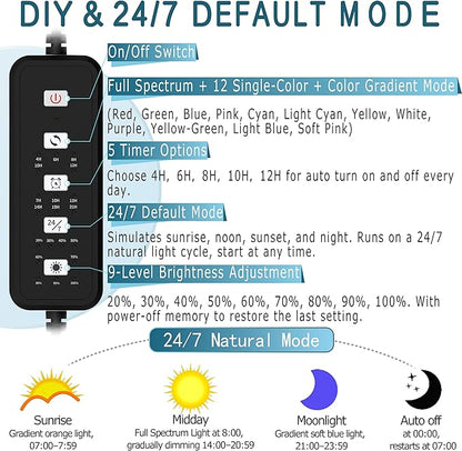 24/7 LED Aquarium Light with Remote for 46-56 Inch Plant & Fish Tank IP68, 12-Color & Gradient & Full Spectrum Light with Timer, Auto On/Off, Brightness, Extendable Brackets for Freshwater