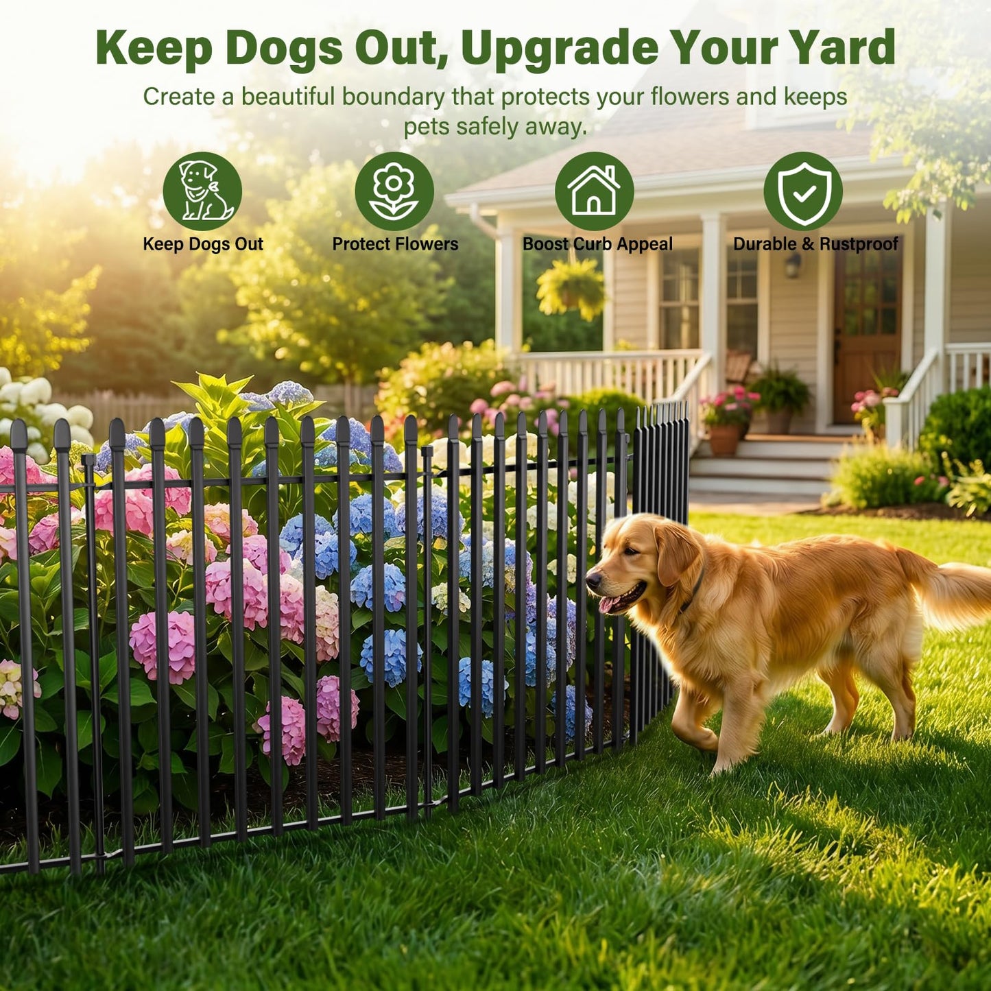 10 Panels No Dig Decorative Garden Fence, 32in(H)×22ft(L) Heavy-Duty Rustproof Metal Panels, Outdoor Dog Barrier for Yard & Patio, Landscape, Border| Portable Temporary Fencing