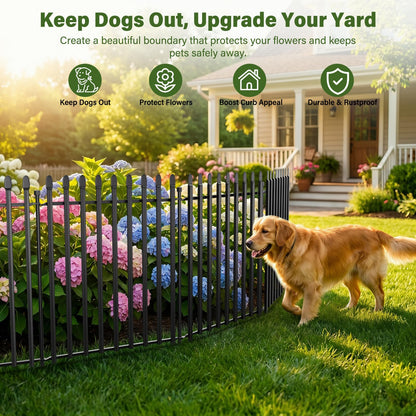 10 Panels No Dig Decorative Garden Fence, 32in(H)×22ft(L) Heavy-Duty Rustproof Metal Panels, Outdoor Dog Barrier for Yard & Patio, Landscape, Border| Portable Temporary Fencing