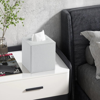 JLAMBOM PU Leather Tissue Box Cover Square Tissue Box Holder with Magnetic Closure, Decorative Tissue Holder for Bathroom Bedroom Office (Grey)