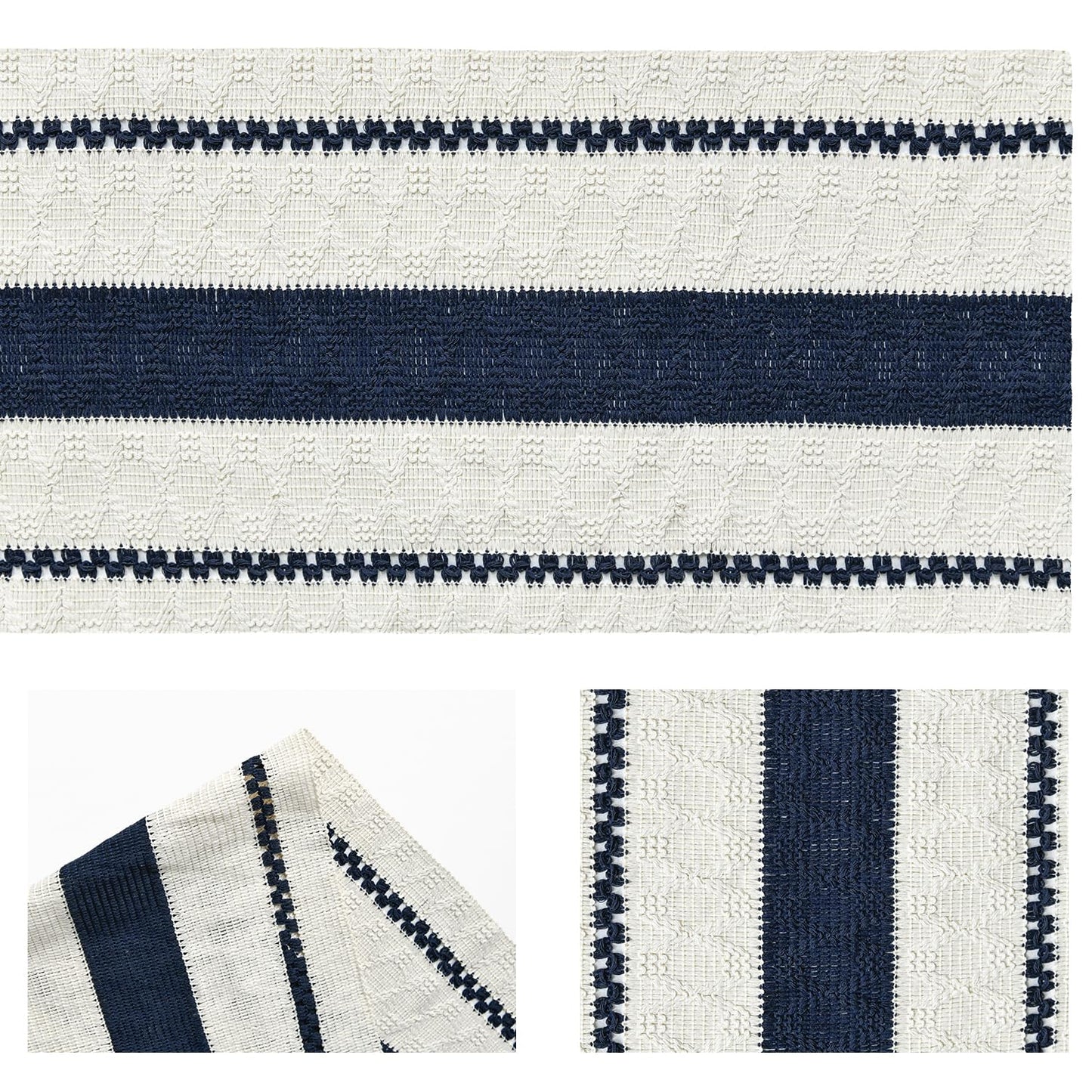 Artoid Mode Dark Blue Farmhouse Woven Rustic Table Runner, Seasonal Holiday Hollow Kitchen Dining Table Decoration for Home Party Decor 12x72 Inch