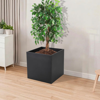 Takywep Large Metal Planter Box, 26" L x 26" W x 26" H, Black Heavy Duty Steel Square Outdoor Patio Garden Planter Box, with Drainage Hole and Removable Insert Shelf for Tall Plants Flowers Trees