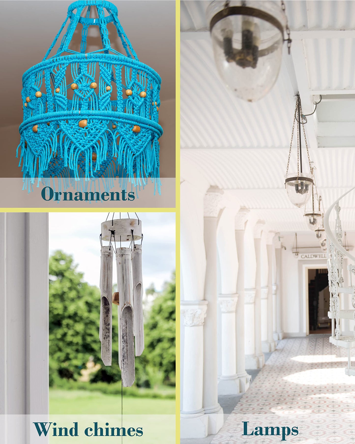 NACETURE Ceiling Hooks for Hanging Plants 3 Pack - Plant Hanger Indoor Hanging Hooks Metal Plant Bracket Iron Lanterns Hangers for Wind Chimes (Black 3 Pack + Chain)