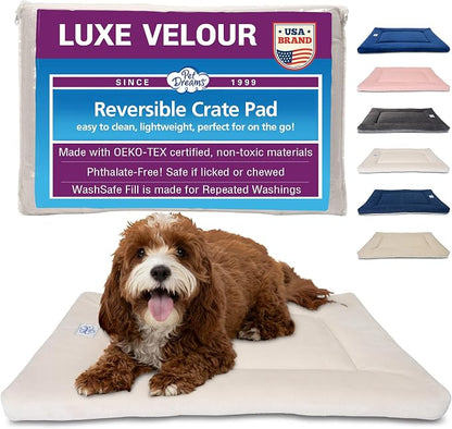 Pet Dreams Dog Crate Pad - Washable Kennel Mat, Crate Pads for Dog Cages, Non-Toxic, Flat Indoor Cat Bed, Fits iCrate 18, 24, 30, 36, 42, 48 Inches (Ivory, Large, 36")