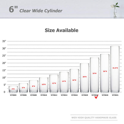WGV Cylinder Vase Bulk, Width 6", Height 24", Clear Tall Glass Container Terrarium Candle Holder for Wedding Centerpiece, Party Event, Home Office Decor, 6 Pieces