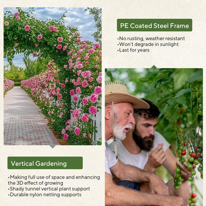 FOLLOOK Garden Arch Trellis for Climbing Plants Outdoor, 7.8 ft Tall Cucumber Trellis for Raised Bed, Plastic-Coated Metal Plant Support Vegetable Squash Pea Bean Grape Vine Arbor, Black