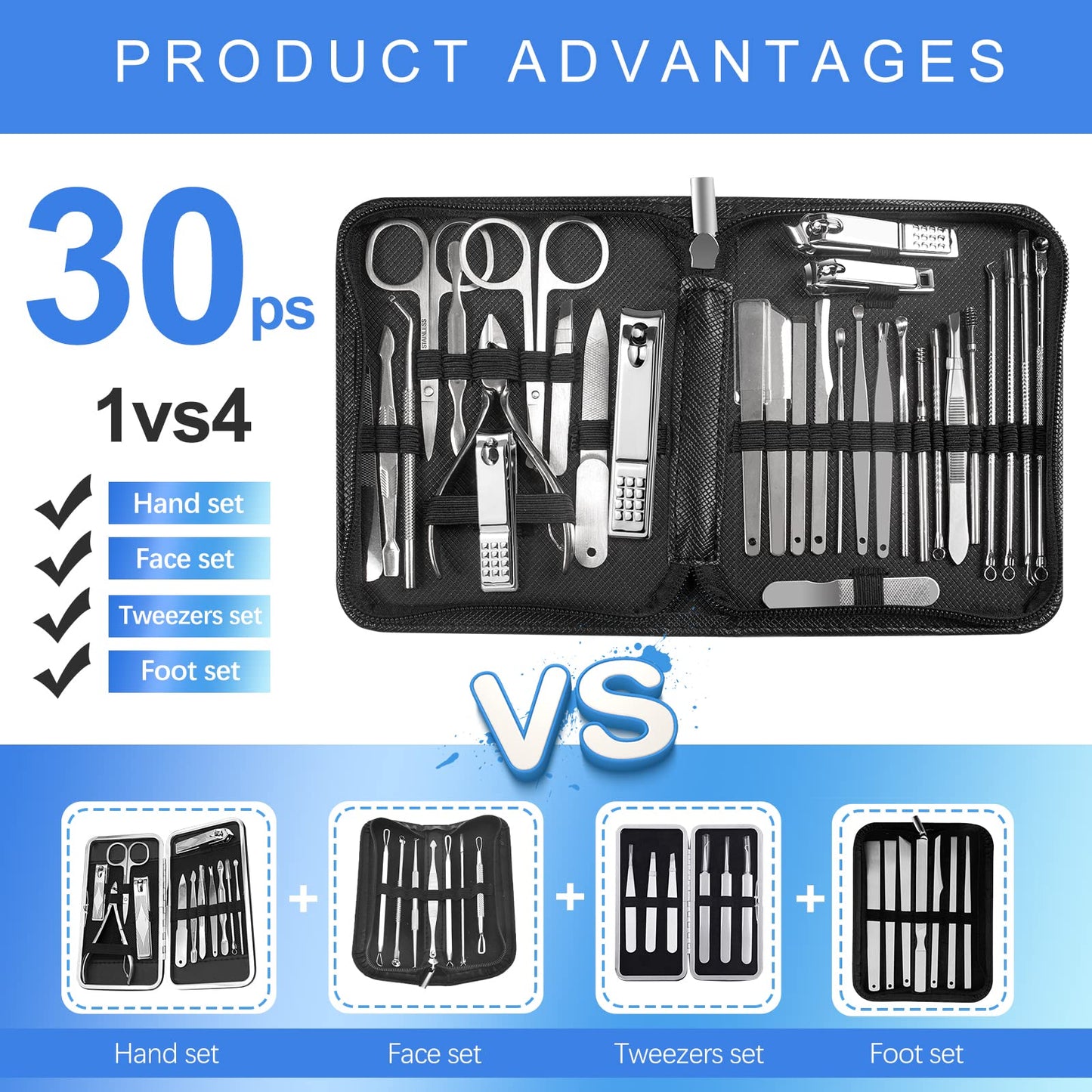 Manicure Set 30 in 1 Nail Clipper set, REDFLOW nail clippers, fingernail & toenail clippers, Manicure Tools, pedicure tools, Suitable for Travel Manicure Kit, Nail Set Kit With Everything Profe