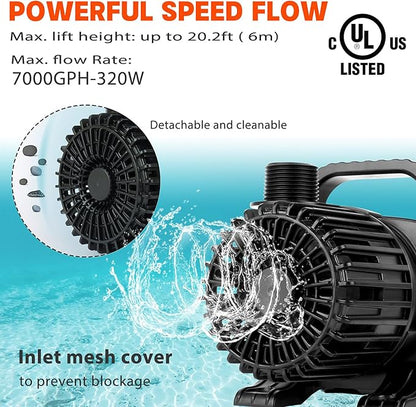 WaterRebirth (7000GPH-320W, UL listed) Large Fountain Submersible Water Pond Sump Pump Aquarium Electric Waterfall Pump Outdoor PS- 7000 (Pack of 2)