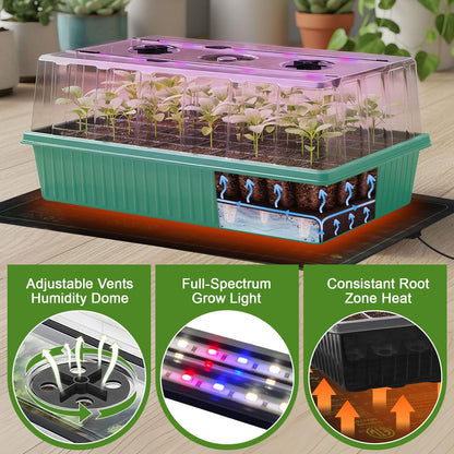 120-Cell Self-Watering Seed Starter Tray with Grow Light, Indoor Seed Starting Kit Trays with Heat Mat, Adjustable Brightness Plant Germination Trays Growing Kit with 4.13" Humidity Dome for Seed Grow