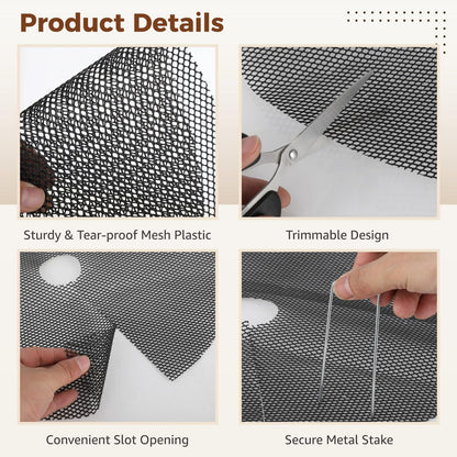 Toyosport 10 Pcs 15.75" Plant Pot Grids, Flower Pot Soil Protector Covers, Black Plant Mesh Nets for Pet Protection, Cuttable Digging Stoppers with Metal Securing Stakes