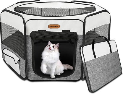 Seiyierr Puppy Playpen, 45" Portable Dog Playpen, Pet Playpen for Dogs Cats, Pop Up Playpen and Exercise Play Pen Dog Tent Indoor/ Outdoor, Removable Shade Cover