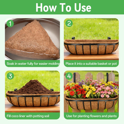 ZeeDix 24 Inch Trough Coconut Liners for Planters (4-Pack) - 100% Natural Coconut Coir Fiber Planter Liners Replacement for Window Boxes, Wall Baskets, Deck Flower Boxes, Garden Railing Fence Troughs