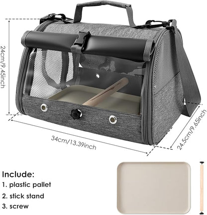 Bird Carrier Bird Travel Cage with Standing Perch Mesh Travel Bag with Clear Windows Lightweight and Portable Parrot Carrier Parakeet Cage for Hiking Camping