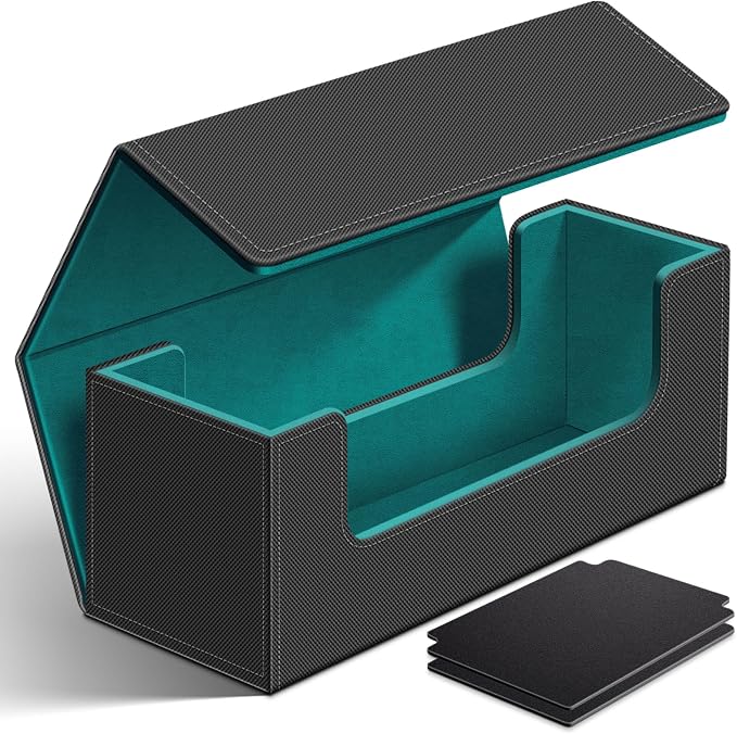Homthy 600 Card Deck Case for Trading Cards, Leather Magnetic Closure Commander Storage Box Fit for Sports Cards, Game Card Standard Cards (Cyan)