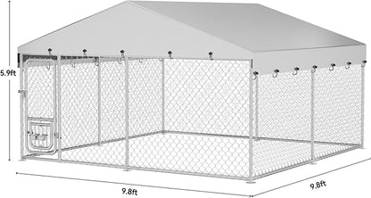 YITAHOME 10'x10' Outdoor Dog Kennel with Rotating Feeder Bowls, Outdoor Dog Enclosure with Roof, Heavy Duty Dog Cage for Large Dogs