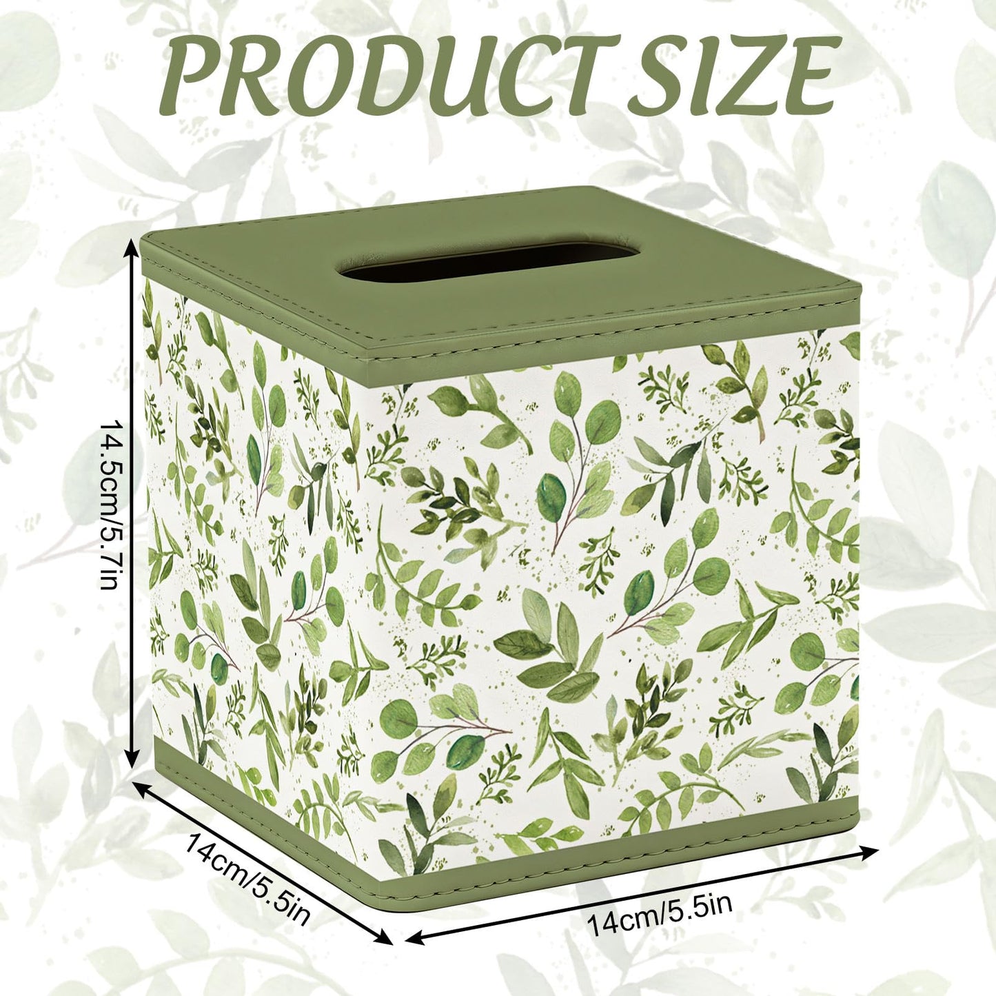 JarThenaAMCS Spring Greenery Tissue Box Cover with Magnetic Closure PU Leather Tissue Holder Green Leaves Square Napkin Box for Home Office Bedroom Countertop Decor