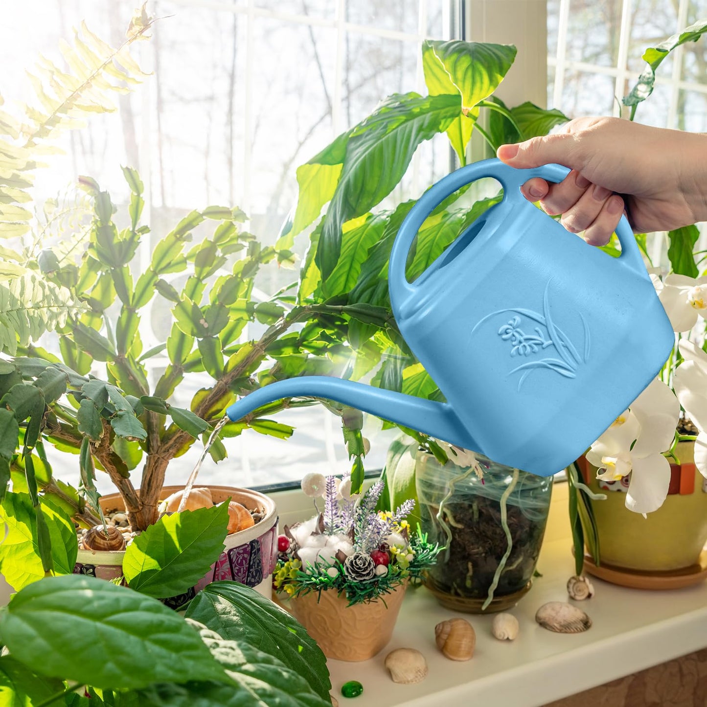 ZXJ Plant Watering Can - for Indoor and Outdoor Home Garden Plants - with Long Spout - Skye Blue - 1/2 Gallon