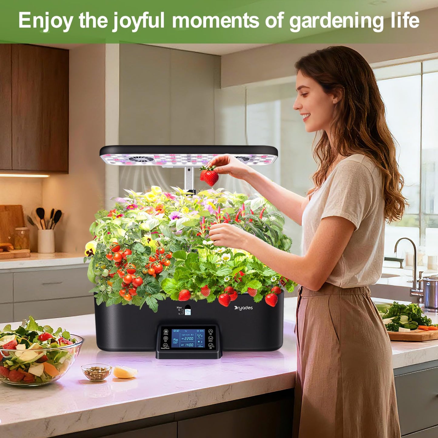 DRYADES 17-Pods Hydroponic Growing System with Dual Fans 24W Full-Spectrum Grow Light & Smart Control Panel for Indoor Gardening for Vegetables Herbs