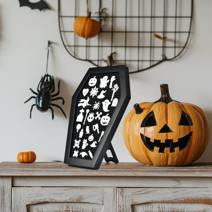 Coffin Letter Board - 354 Characters Spooky Halloween Characters with Wooden Stand and Canvas Bag - 10x7 Inches Small Size - Felt Message Board for Home Office Halloween Supplies & Decor (Black)