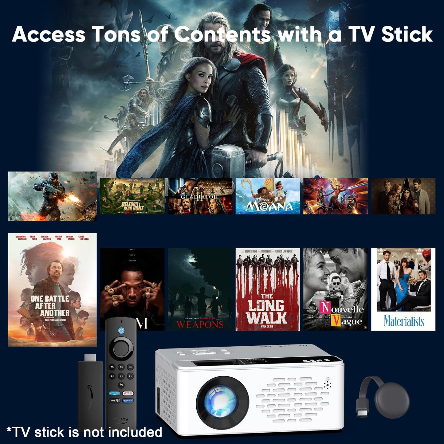 TMY 1080P Full HD Portable Mini Projector, Bluetooth Movie Projector, Compatible with TV Stick/Smartphone/PC/Game Console/HDMI/USB, Indoor & Outdoor Use, with Projector Screen