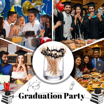 Reallnaive 600 Pcs Cocktail Pick Pearl Fancy Toothpick for Appetizer 4.7 Inch Long Skewer for Drink Fruit Food Bamboo Stick Wedding Bridal Shower Decoration Charcuterie Accessories (Black)