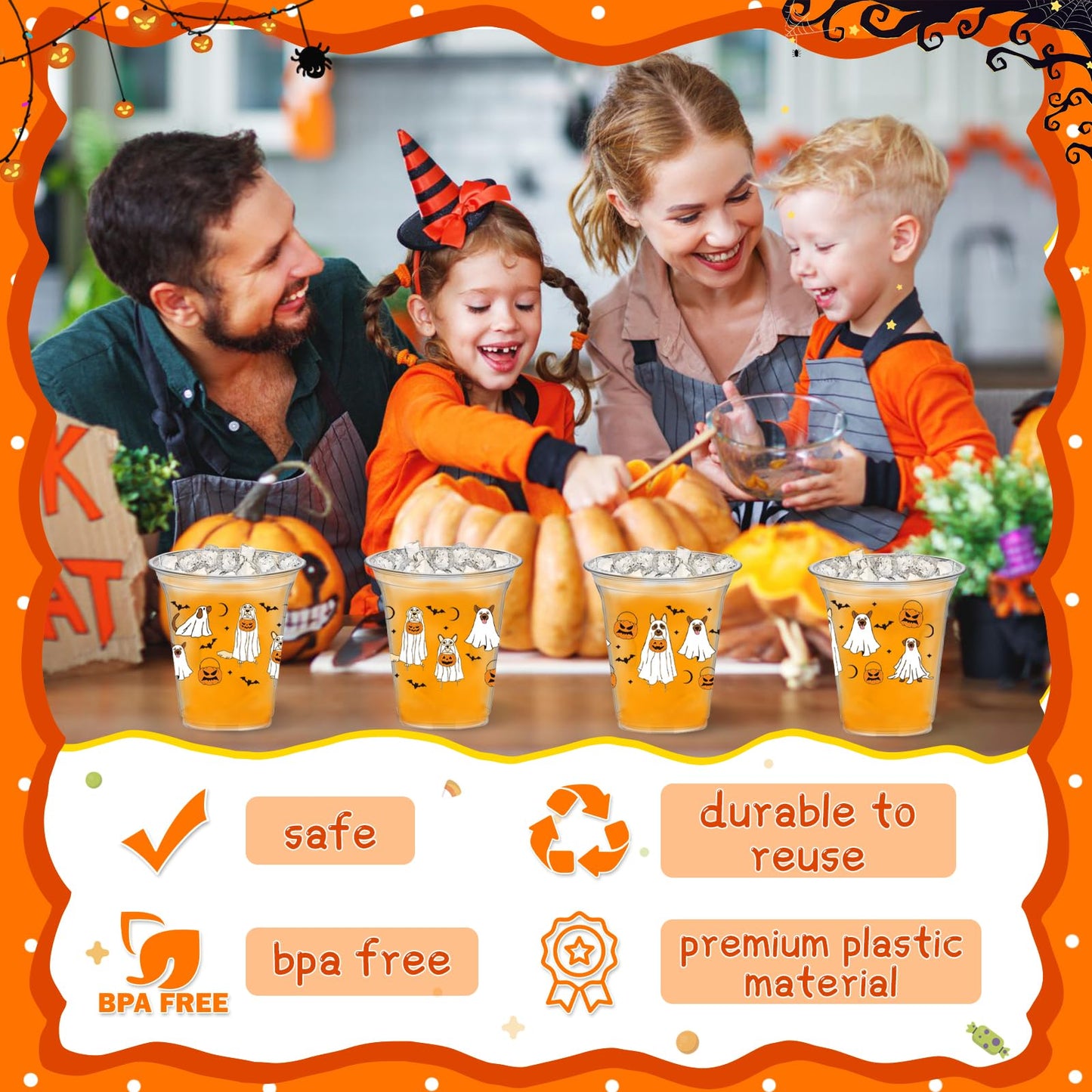 HABDJILTY 40 Pcs Halloween Ghost Walking Dog Plastic Cups Pumpkin Disposable PET Clear Cup Bulk Spooky Halloween Party Drinking Cups for Cold Beverage Snacks Birthday Party Decor Supplies, 12 Oz