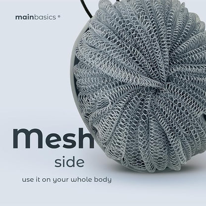 MainBasics Shower Tool Duo 2-1 Shower Loofah Sponge and Exfoliating Body Scrubber (2 Pack, Skyway)