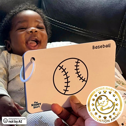 Happy Start High Contrast Baby Cards for Newborns - Black & White Cards, Water-Resistant, BPA-Free, Portable Educational Flashcards for Visual Stimulation, Award-Winning, Ages 0+ (English & Arabic)