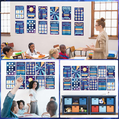 12Pcs Calming Corner Posters for Classroom Space Emotions Feeling Poster for Kids Inspirational Back to School Wall Decor Solar System Mental Health Posters for School Office Home Teacher Supplies