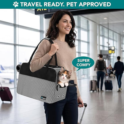 PetAmi Dog Purse Carrier for Small Dogs, Airline Approved Soft Sided Pet Carrier with Pockets, Ventilated Dog Carrying Bag for Puppy Cat, Dog Travel Supplies Bag, Sherpa Bed, Max 12 lbs, Stripe Black