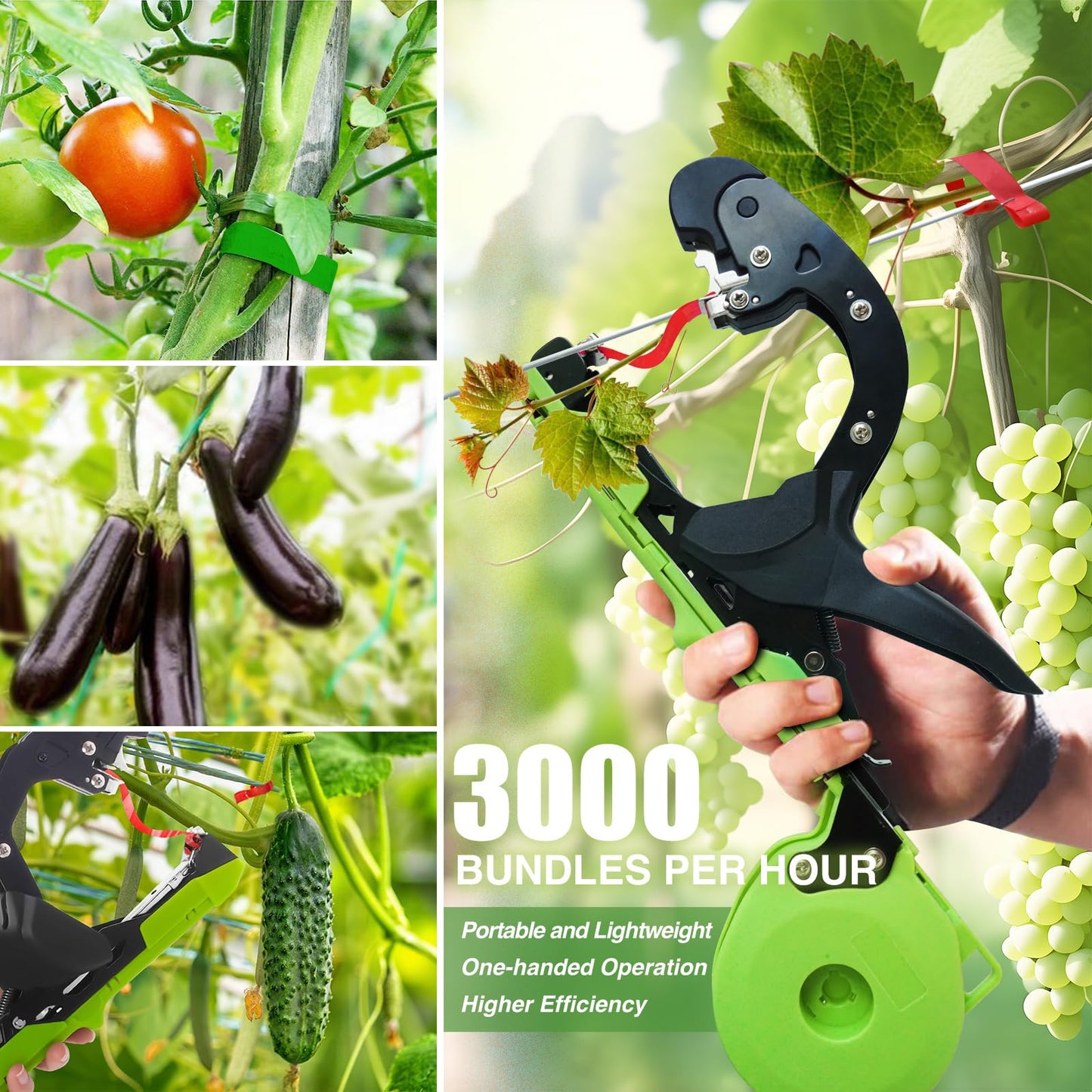 Kukkasilta Upgraded Plant Tying Machine Tie Up Vine Tomatoes and Grapes Quickly Plant Tying Tape Tool for Gardeners Farmers Plant Tie Tapener Gun with SK5 Blade Replacement Green Tapes and Staples