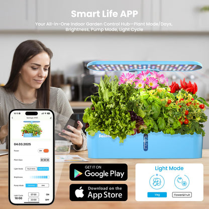 Sainlogic Hydroponics Growing System, 12 Pods Indoor Garden 24W Adjustable-Height LED Grow Light, Gift for Mom, APP & WiFi Smart Planter, Quiet Pump, Auto Timer, for Herbs Vegetables Flowers