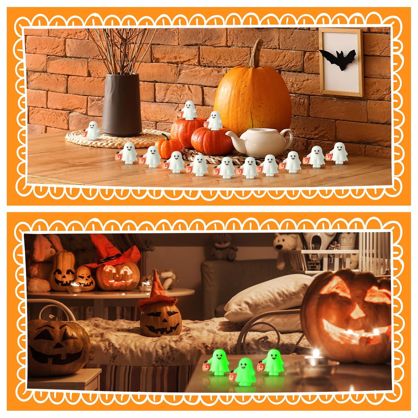 Simgoing 60 Pcs Halloween Mini Ghosts Figures Luminous Little Ghost Figures Glow in Dark Mini Statues Figurines to Hide and Seek Trick or Treat Gifts for Halloween Party Favors Dollhouse Toys