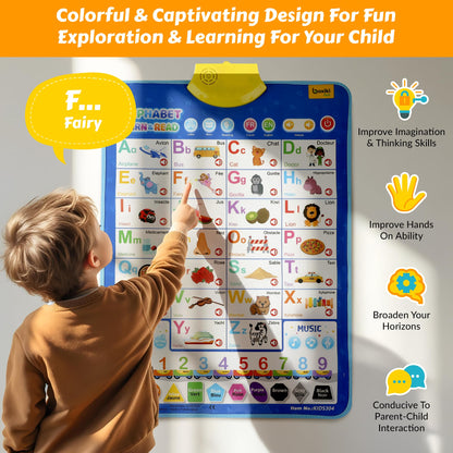 Bilingual English & French Learning Interactive Alphabet Wallchart - Includes Talking ABC, 123s & Music Poster - Educational Kids Learning Toy, Educational Gift for 3+ Years Old Girls & Boys