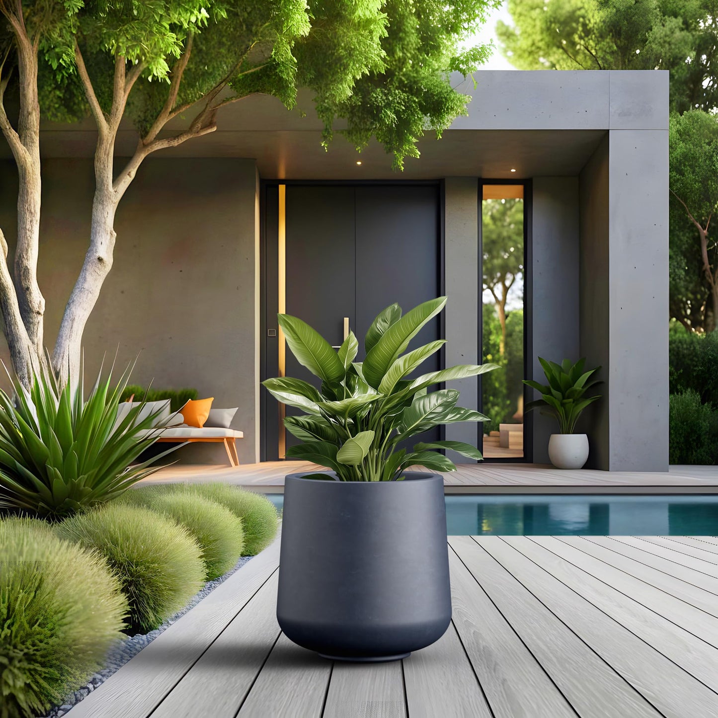 Kante 11.6" Dia Round Concrete Planter, Outdoor Indoor Large Plant Pots Containers with Drainage Hole and Rubber Plug for Home Garden Patio, Charcoal