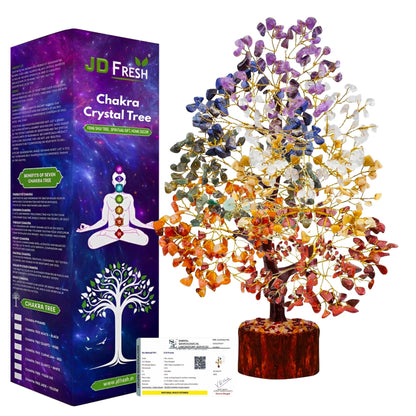 JD FRESH 300 Beads 7 Chakra Crystal Tree/Showpiece Good Luck and Positive Energy/Showpiece for Living Room/Natural Healing Gemstones Money/Lucky Tree for Good Luck (Multicolor)
