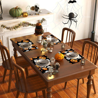 Halloween Ghost Pumpkin Placemats Set of 4 Halloween Day of The Dead Party Decorations and Supplies for Home Kitchen Dining Room Table-12×18''