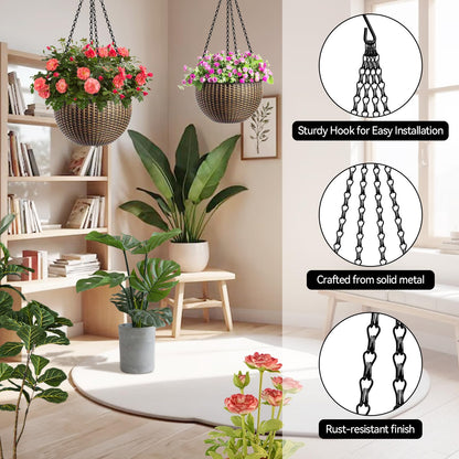 ZeeDix 4 Pack, 16 Inch Hanging Basket Chain with Hooks, Black Metal Planter Flower Pot Chain for Hanging Plants Outdoor, Adjustable Replacement Chain for Lanterns, Bird Feeders and Flowers