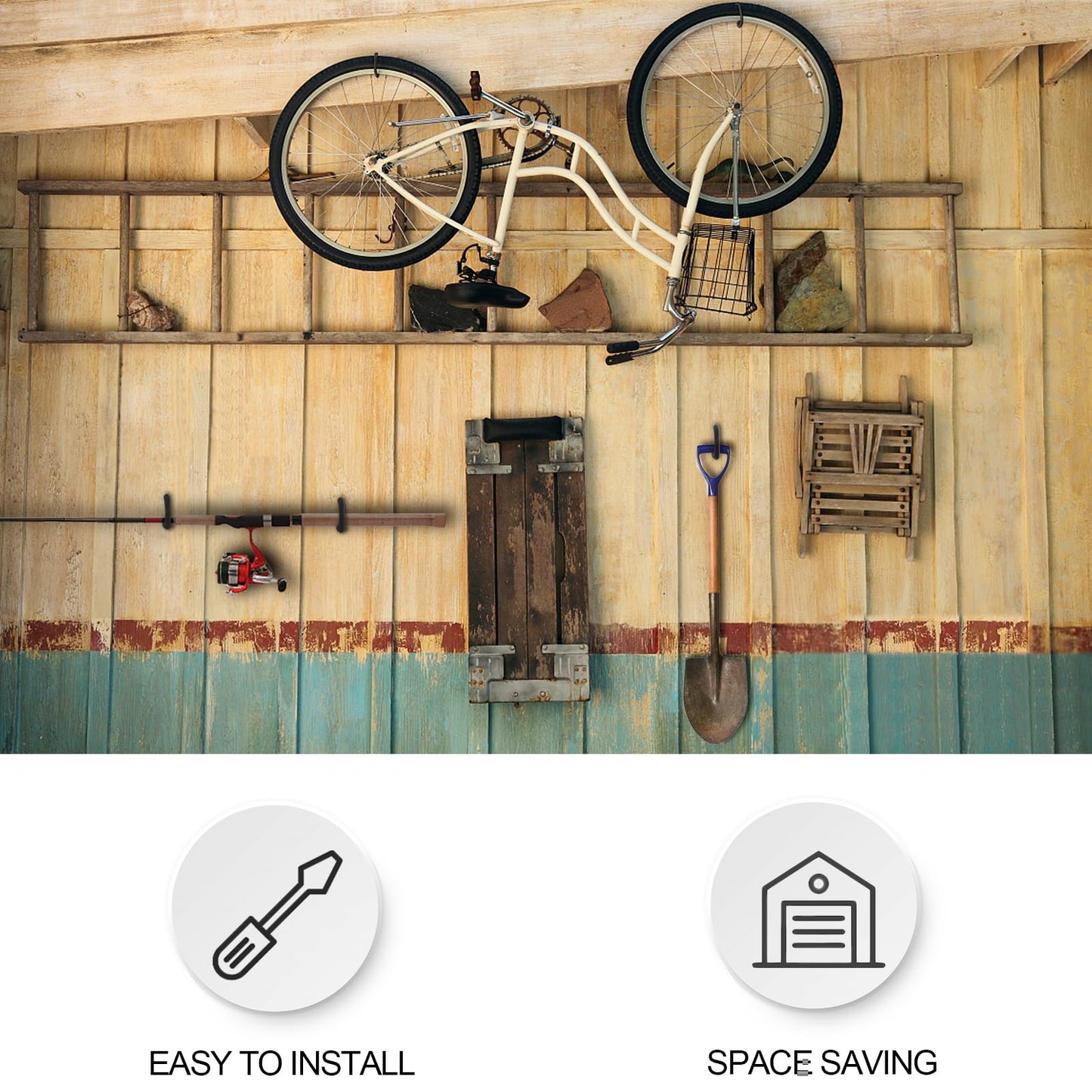 KURUI 9 in Mountain Bike Hooks for Garage Ceiling, Heavy Duty Bicycle Hangers for Hanging, Large Screw Hooks for Garage Ceiling Wall, No Drill Ceiling Hooks for Hanging Outdoor String Lights Plants