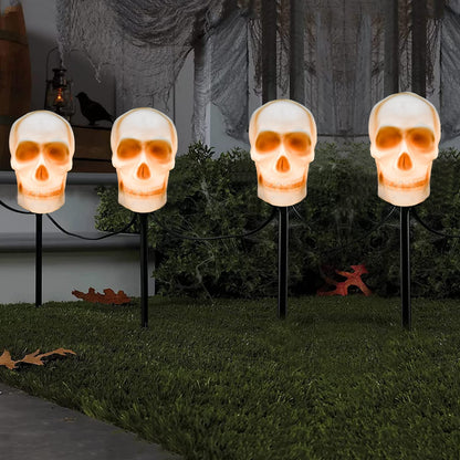 C7 Halloween Skull Pathway Stake Lights, 7 Ft Halloween Pathway String Lights with 4 C7 Bulbs, Stake, Halloweens Decorations Driveway Markers Lights for Outdoor Holiday Garden Walkway Party Lighting