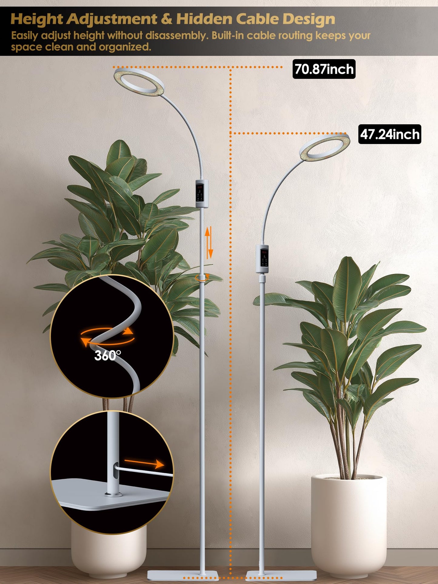 Smart Grow Lights for Indoor Plants, Plant Light with Auto-Timer, Full Spectrum LED Grow Light, Adjustable Height & Stepless Dimming,Plant Assistant Suitable for Most Plants (White, Single Head)