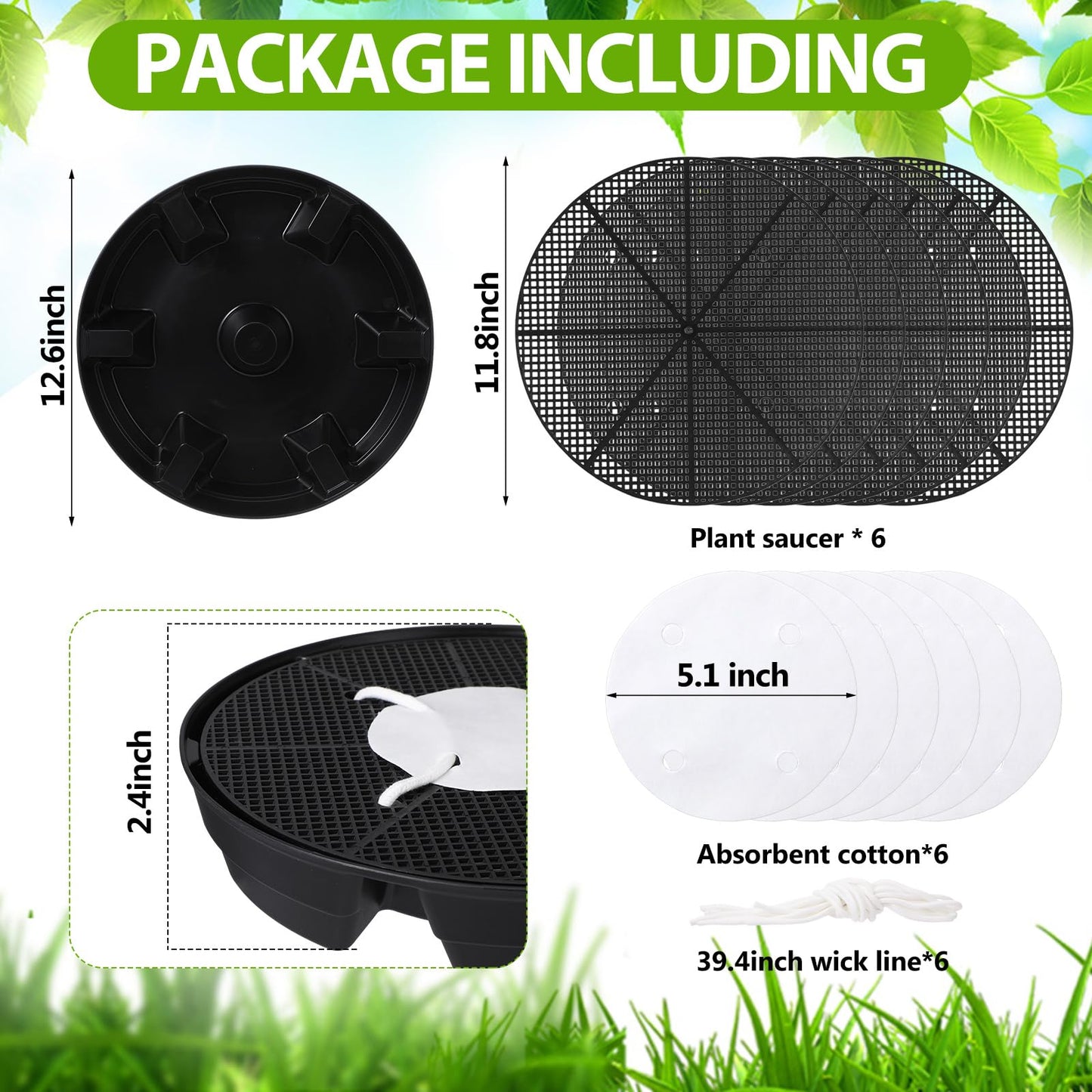 Geelin 6 Pcs Self-Watering Fabric Pot Base Auto-Irrigation System Plant Saucer for 5 Gallon Fabric Pots Auto Watering Plant Water Tray Self Watering System for Indoor Greenhouses Grow Tents Gardens