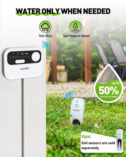 RAINPOINT Sprinkler Controller 8 Zone, Local Weather-Based Smart Irrigation Controller, WiFi Sprinkler Timer for Sprinkler System,Yard,Lawn