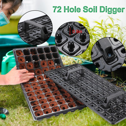 Oscorna (20Pack) 72-Cell Seed Starter Trays with Dibber, 10 Pack Nursery Starting with Base Tray, 72 Hole Soil Digger for Setting Out Quickly, Seedling Planting Tray, Germination Kit Trays Reusable