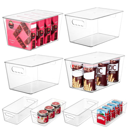 Vtopmart 8 Pack Clear Plastic Storage Bins with Lid Set, 4 Large and 4 Small Pantry Organizers and Storage Bins with Handle, Storage Containers for Pantry, Kitchen, Fridge, Cabinet Organization
