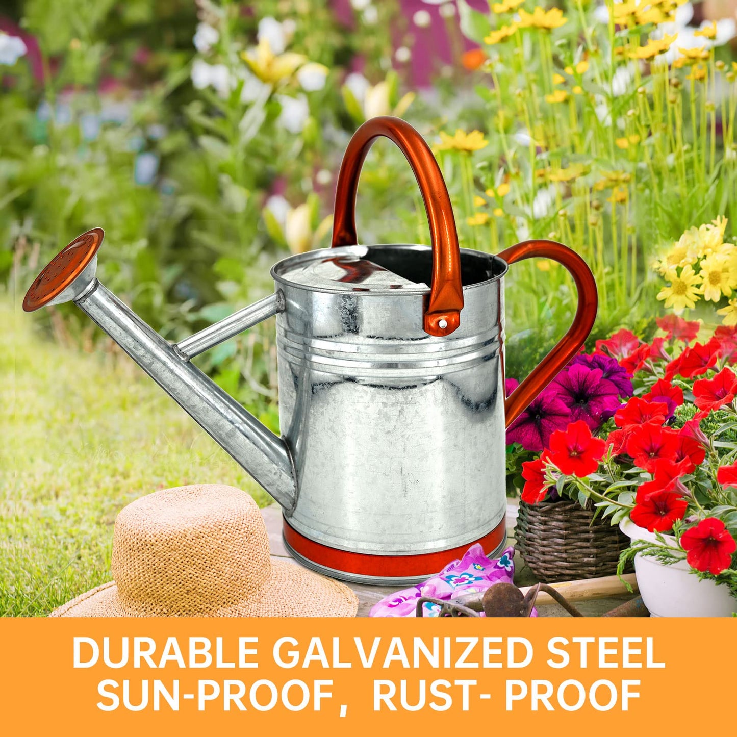 Lechloris Metal Watering Can for Outdoor Plants, Galvanized Steel Watering Can with Removable spout, 1 Gallon,Perfect Home & Garden Décor Retro Zinc Hue