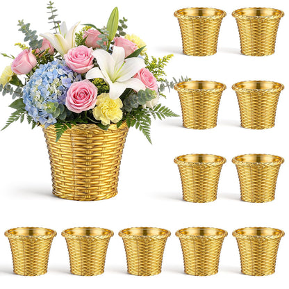 Ferrochef 12 Pcs 4.3'' Small Gold Vases Bulk Mini Decorative Plastic Gold Vases Bud for Wedding Table Centerpieces Flower Candy Indoor Outdoor Garden Tea Birthday Party Decor